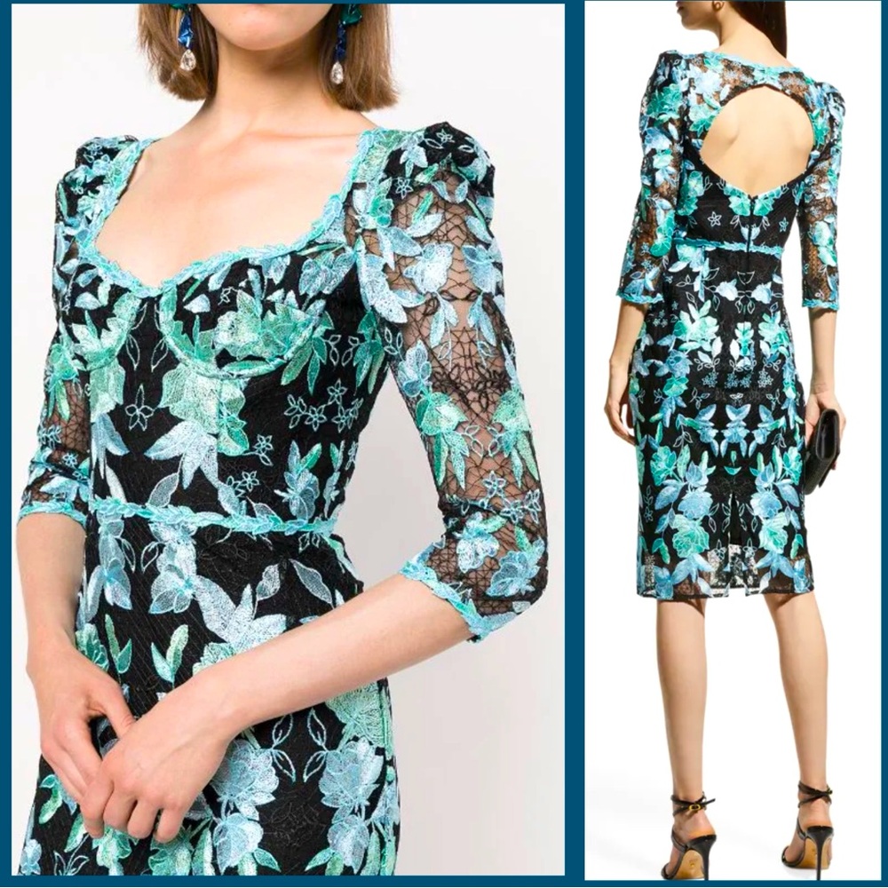 $595 Marchesa Notte Cutout Embroidered Tulle Dress Size 16